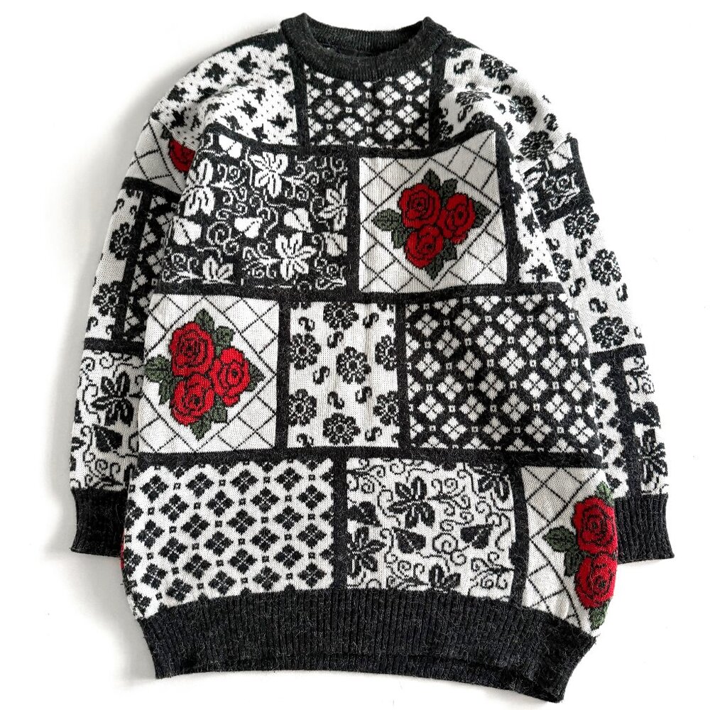 Vintage Patchwork 80's Style Rose Sweater